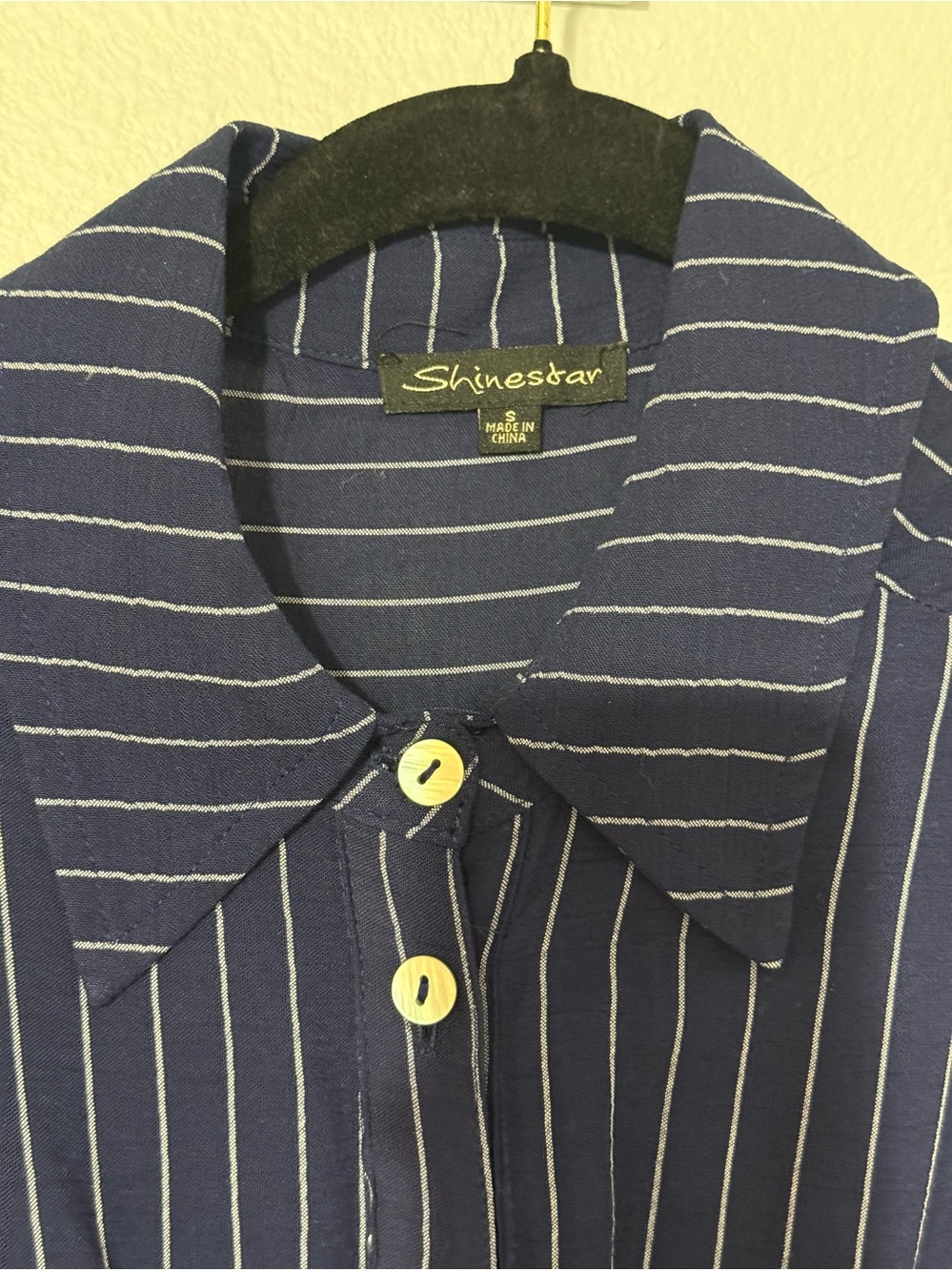 Navy Pinstripe Tie Front Dress - Picture 6 of 6